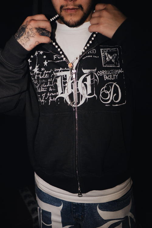 POSTCARD CROPPED DOUBLE ZIP HOODIE